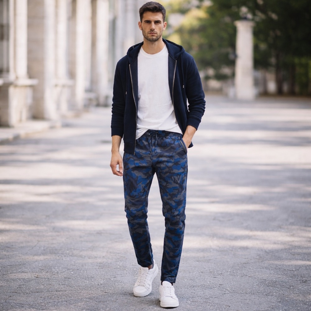 Sandro Paris NWT Future Blue Navy Camo Slim Joggers XXL NWT $195 Retail